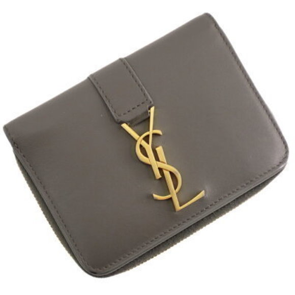 SAINT LAURENT Zip Folding Wallet Gray YSL Leather - Picture 1 of 6